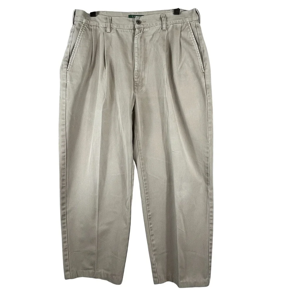 Lauren Ralph Lauren Womens 36x25 SHORT Pleated Khaki Pants High Rise VTG Preppy